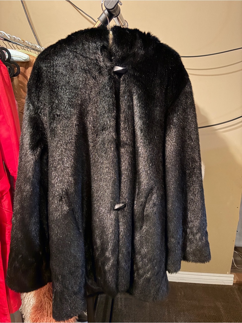 London Fog Women's Black Faux Fur Coat